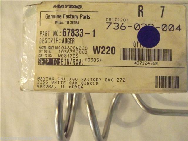 JENN AIR AMANA REFRIGERATOR 67833-1 Auger NEW IN BOX JENN AIR AMANA REFRIGERATOR 67833-1 Auger NEW IN BOX